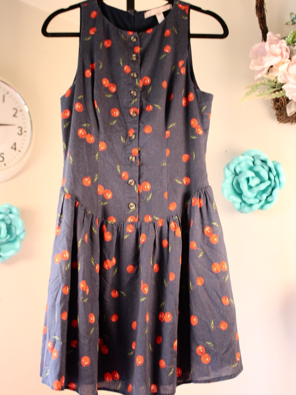 Navy Cherry Print Halter Sundress - Picture 3 of 13